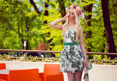 Gorgeous Blonde Young Girl In Posing Outdoors Stock Image Image Of