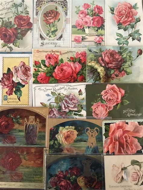 ~beautiful~lot Of 15 Roses Rose ~flowers Vintage Greetings Postcards