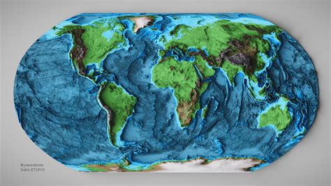 World Elevation Map Including Bathymetry Ocean Floor Oc R