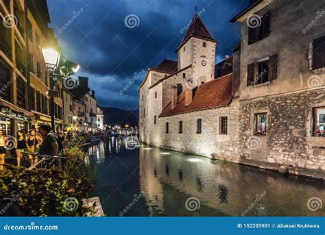 Annecy Thiou River With Castle In Evening Editorial Photo Image Of
