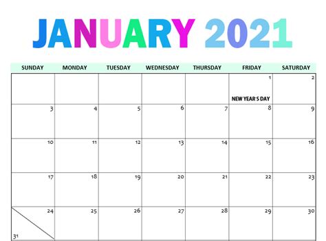 Printable Calendar January 2021 January 2021 Calendar Printable Pdf