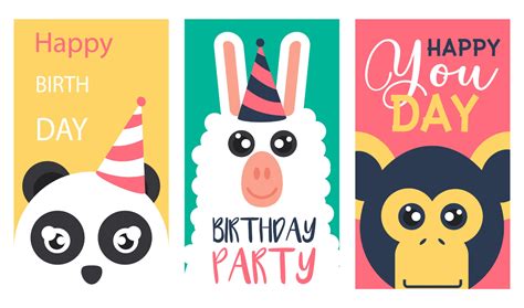 Happy Birthday Animals Cards Set Happy Birthday Animals Animal