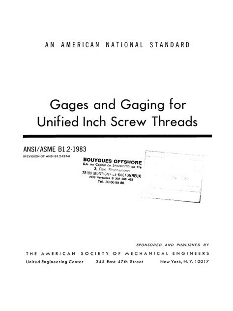 Asme B12 Ed1983 Gages And Gaging For Unified Inch Screws Threads Pdf