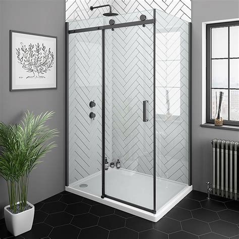 arezzo matt black 1200 x 800mm frameless sliding door shower enclosure victorian plumbing uk