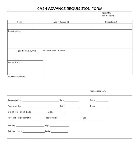 Cash Advance Requisition Form Format