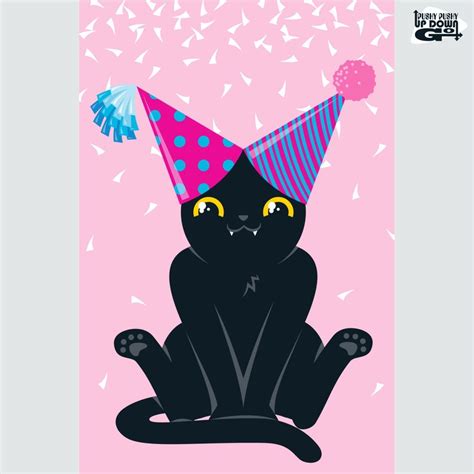 Funny Black Cat Birthday Celebration Postcards Set Of 4 Cards Etsy