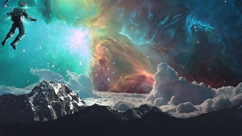 Astronaut Space Galaxy Earth Clouds Mountains Photo Manipulation
