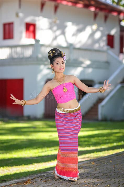Thai Dancing Girl With Northern Style Dress In Temple Stock Image