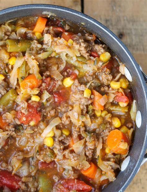 Chopped celery 1 small head add hamburger and cabbage and cook for 20 minutes or until cabbage is done. Ground Beef and Cabbage Soup