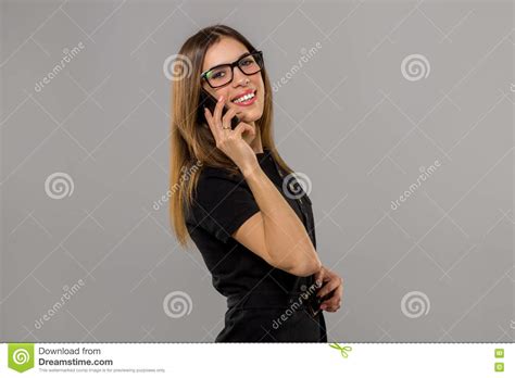 Girl In Glasses Talking Phone Stock Image Image Of Young Horizontal