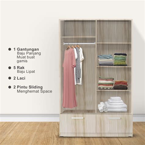 Omaha – Lemari Pakaian 2 Pintu Sliding (Snow Walnut) – Kirana Furniture