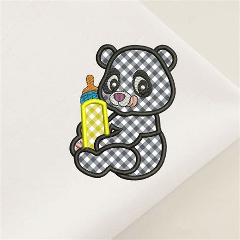 Baby Panda Bear Applique Embroidery Design Panda Drink Milk From