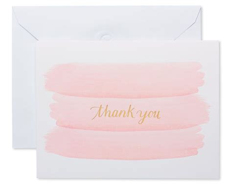 Pink Gold And Pink Brush Thank You Cards And White Envelopes 50 Count