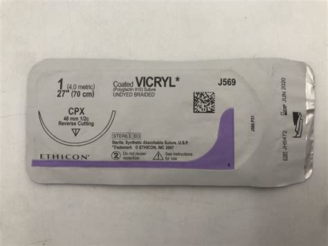 Ethicon J569 Vicryl Coated Suture Undyed Braided 1 27″ Cpx 48mm Reverse