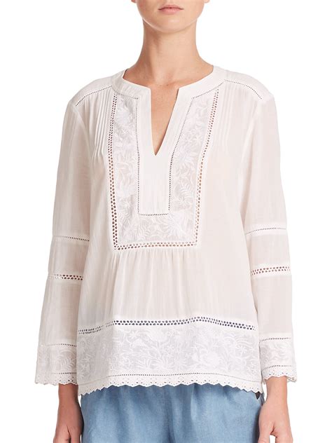 Rebecca Taylor Oahu Embroidered Cotton Peasant Blouse In White Lyst