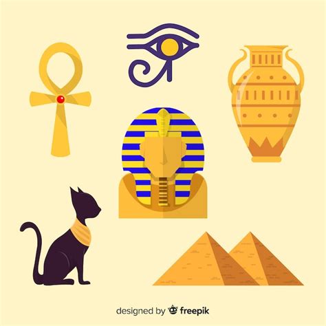 Vlakke Egyptische Symbolen En Godeninzameling Gratis Vector