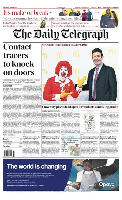 Daily Telegraph Front Page 11th Of August 2020 Tomorrows Papers Today