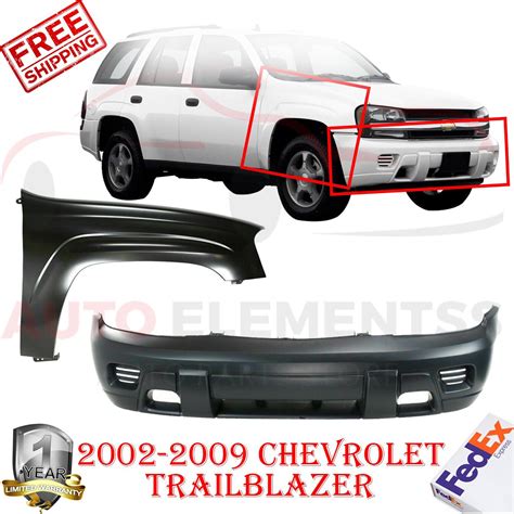 Front Bumper Cover Primed And Right Side Fender For 2002 09 Chevrolet