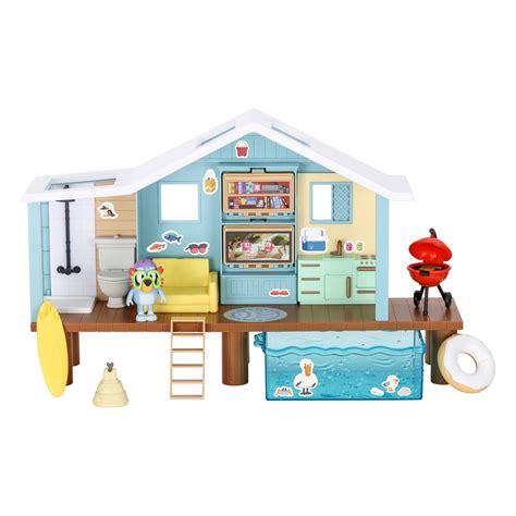 Bluey Beach Cabin Playset With Bluey Figure With Goggles Includes