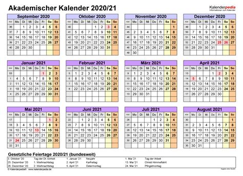 Januar 2021 und endet am freitag, den. Akademischer Kalender 2020/2021 als PDF-Vorlagen
