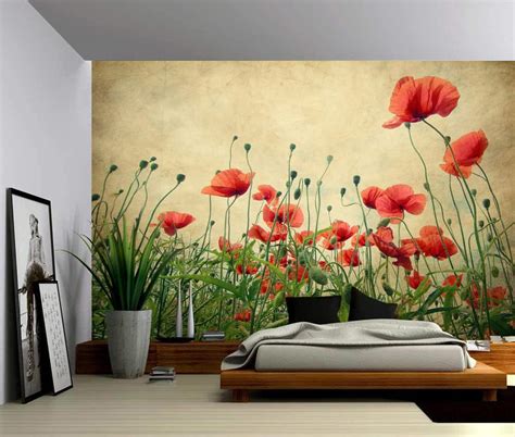 Red Poppies Flower Self Adhesive Vinyl Wallpaper Peel