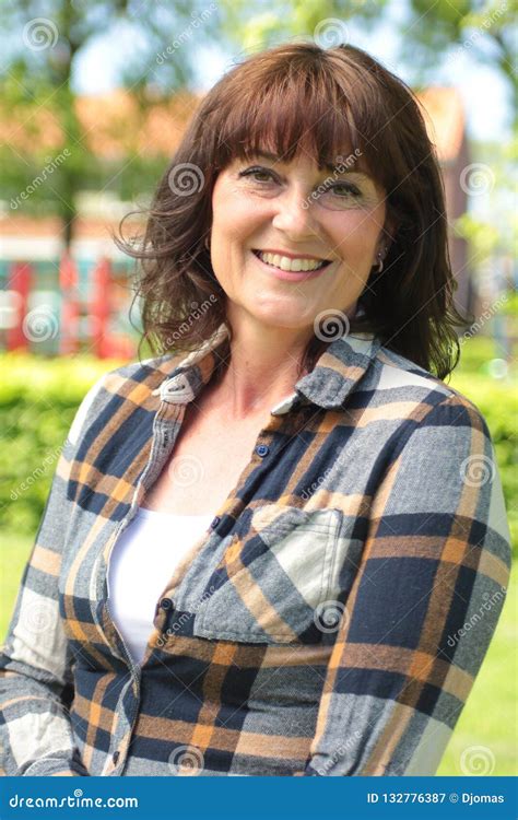 beautiful happy mature caucasian woman outside in the park stock image image of copy aged