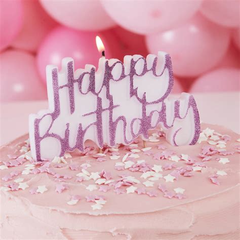 Pink Glitter Happy Birthday Cake Candle By Ginger Ray