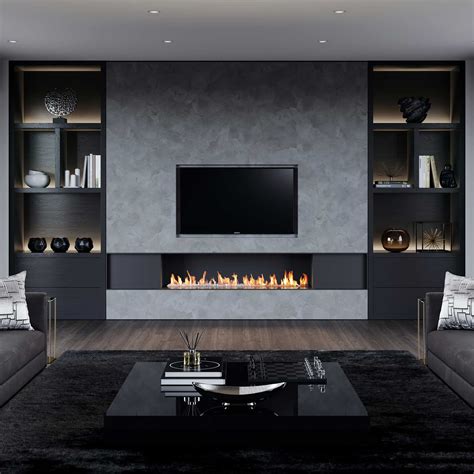 Linear Wall Fireplace Living Room Modern Living Room Wall Units