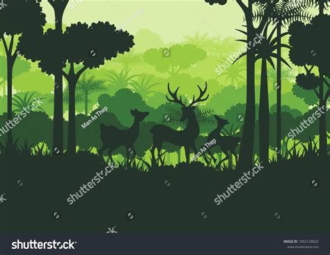 Deers Wildlife Green Silhouette Forest Abstract Stock Vector Royalty