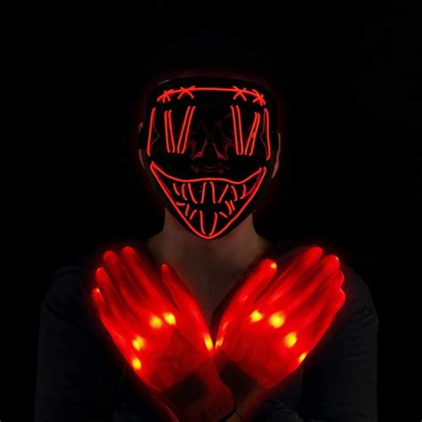 Light Up Purge Mask With Led Gloves Led El Wire Cosplay Mask For