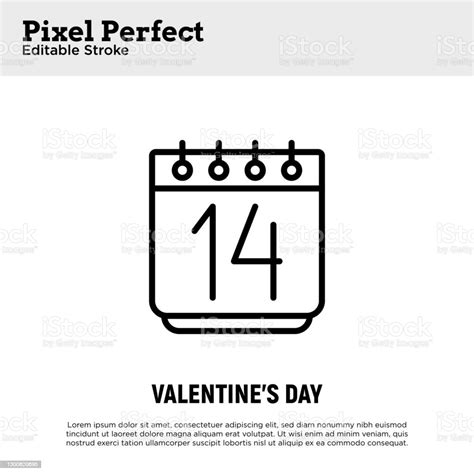 Calendar With 14 February Valentines Day Thin Line Icon Pixel Perfect