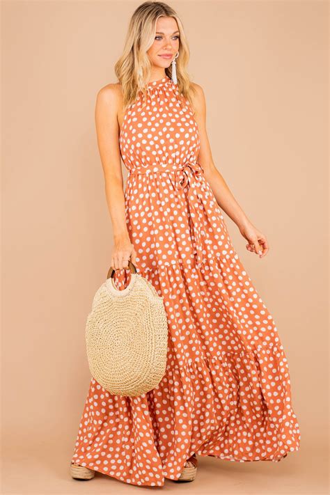 The Best You Can Get Salmon Orange Polka Dot Maxi Dress Polka Dot Maxi Dresses Maxi Dress