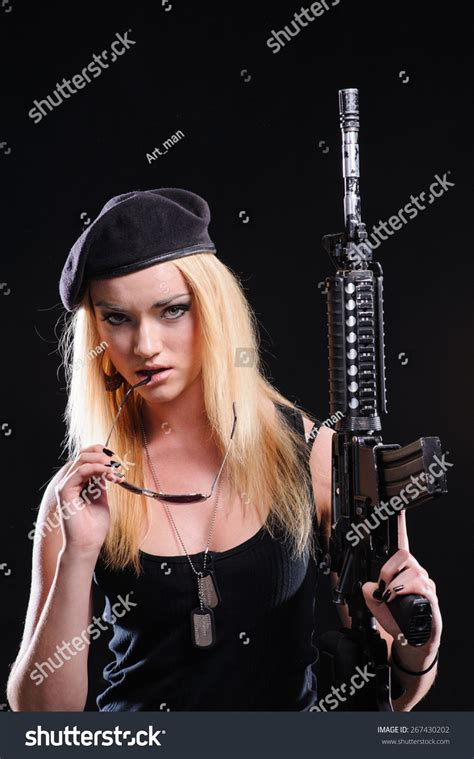 Beautiful Army Girl Gun Isolated Over Stock Photo Edit Now 267430202