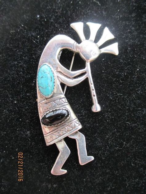 Vintage Navajo Turquoise Kokopelli Signed Az Sterling Silver Naja