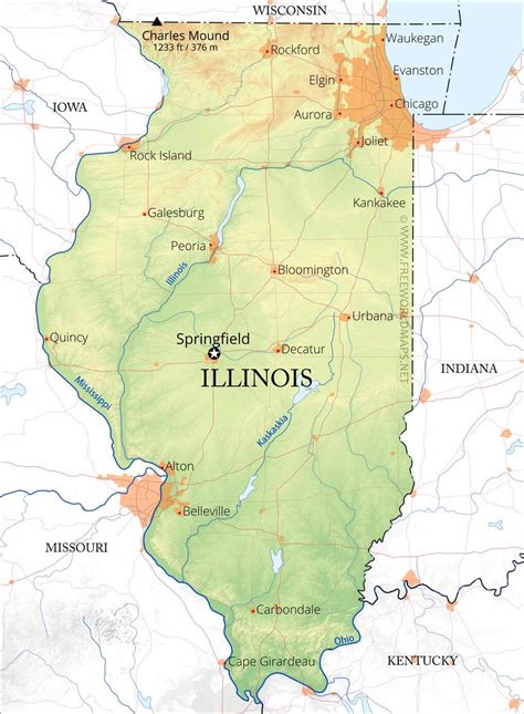 Illinois Physical Map And Illinois Topographic Map