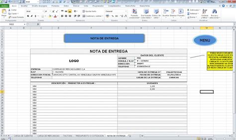 Formato De Nota De Entrega En Excel Escuela