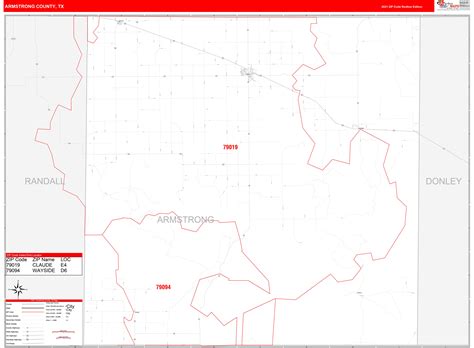 Armstrong County Tx Zip Code Wall Map Red Line Style By Marketmaps