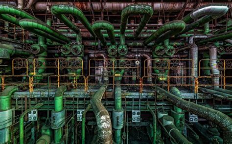 Download Wallpapers Abandoned Factory 4k Cooling System Rusty Pipes