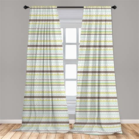 Green And Brown Curtains 2 Panels Set Geometrical Half Circles Lines