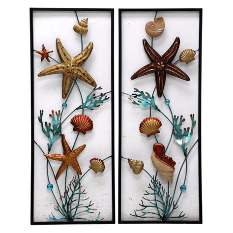 Undersea Shell And Coral Metal Wall Art Set Of 2