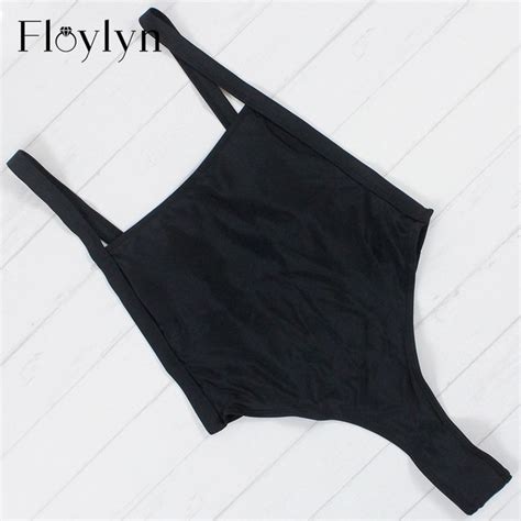Floylyn Black High Cut Leg Thong One Piece Swimsuit Women Swimwear