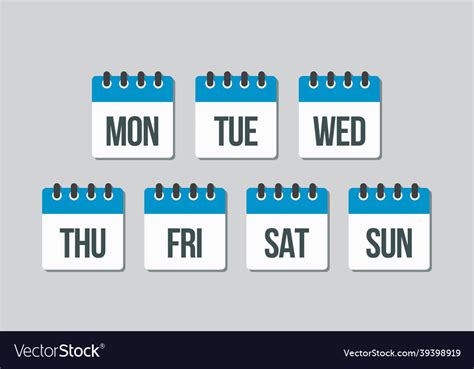 Set Icon Page Calendar Days Of The Week Royalty Free Vector