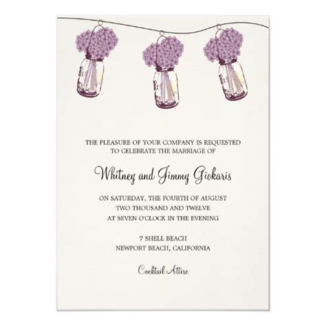 Hydrangea And Mason Jar Wedding Reception Invitation