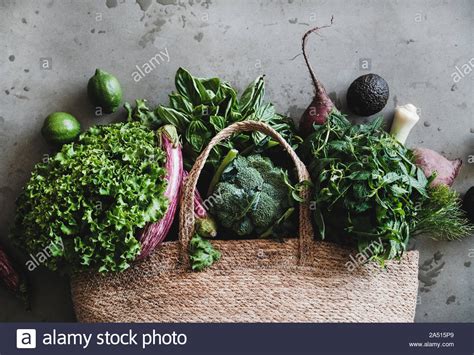 Shopping Bag With Healthy Fresh Vegetables Greens From Market Stock