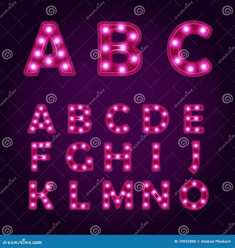 Neon Light Letters Alphabet Vector Font Illustrations Lightbulb Stock