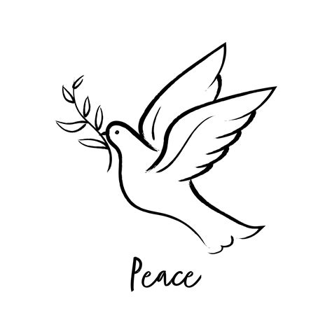 Flying Dove Holding Olive Branch Hand Drawing Peace Dove Vector