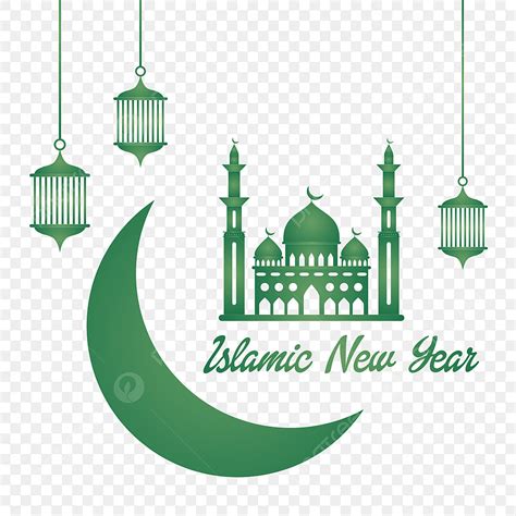 Gambar Bulan Masjid Hijau Tahun Baru Islam Dan Lentera Gantung Di