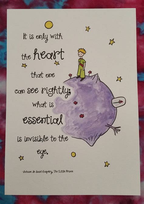 A4 The Little Prince Quote And Watercolour Painting Hand Painted Planet Rose Antoine De Saint