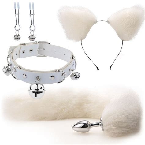cute fox tail anal plug cat ears headbands set adult games nipple clip neck collar erotic