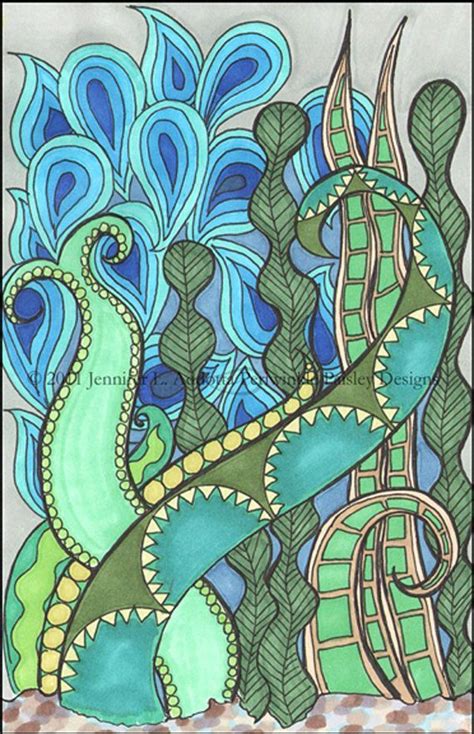 Green And Blue Drawing Plants Zentangle Art Tangle Doodle Doodles